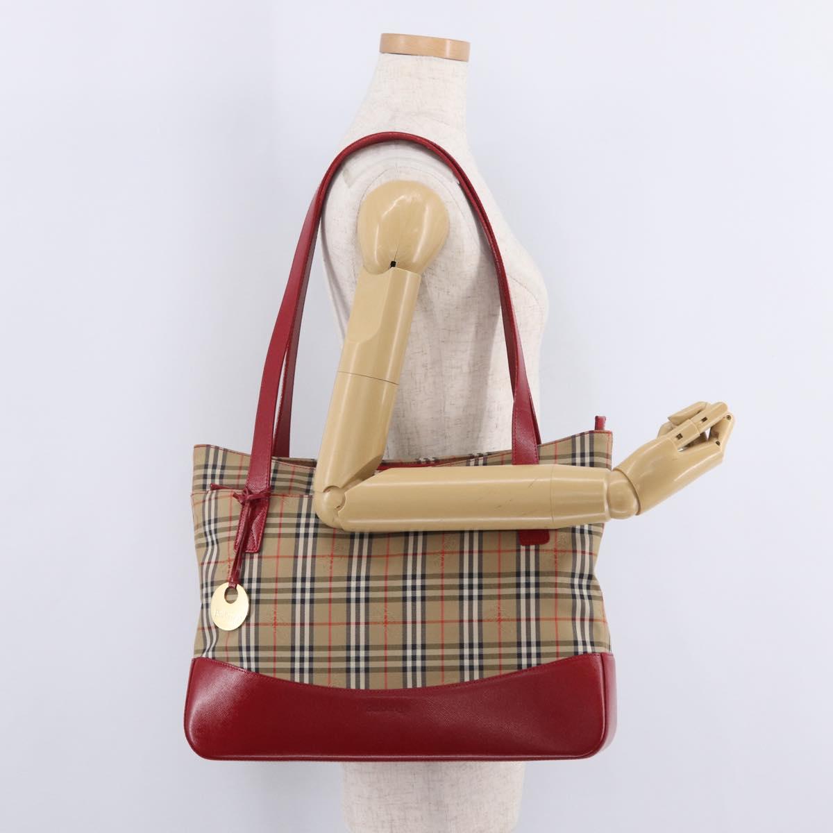 Burberrys Nova Check Tote Bag Canvas Beige Gold Auth ka7003A