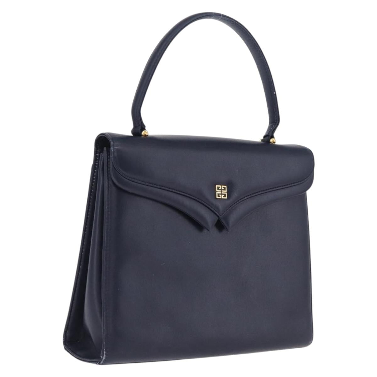 GIVENCHY Hand Bag Leather Navy Gold Auth ka7006
