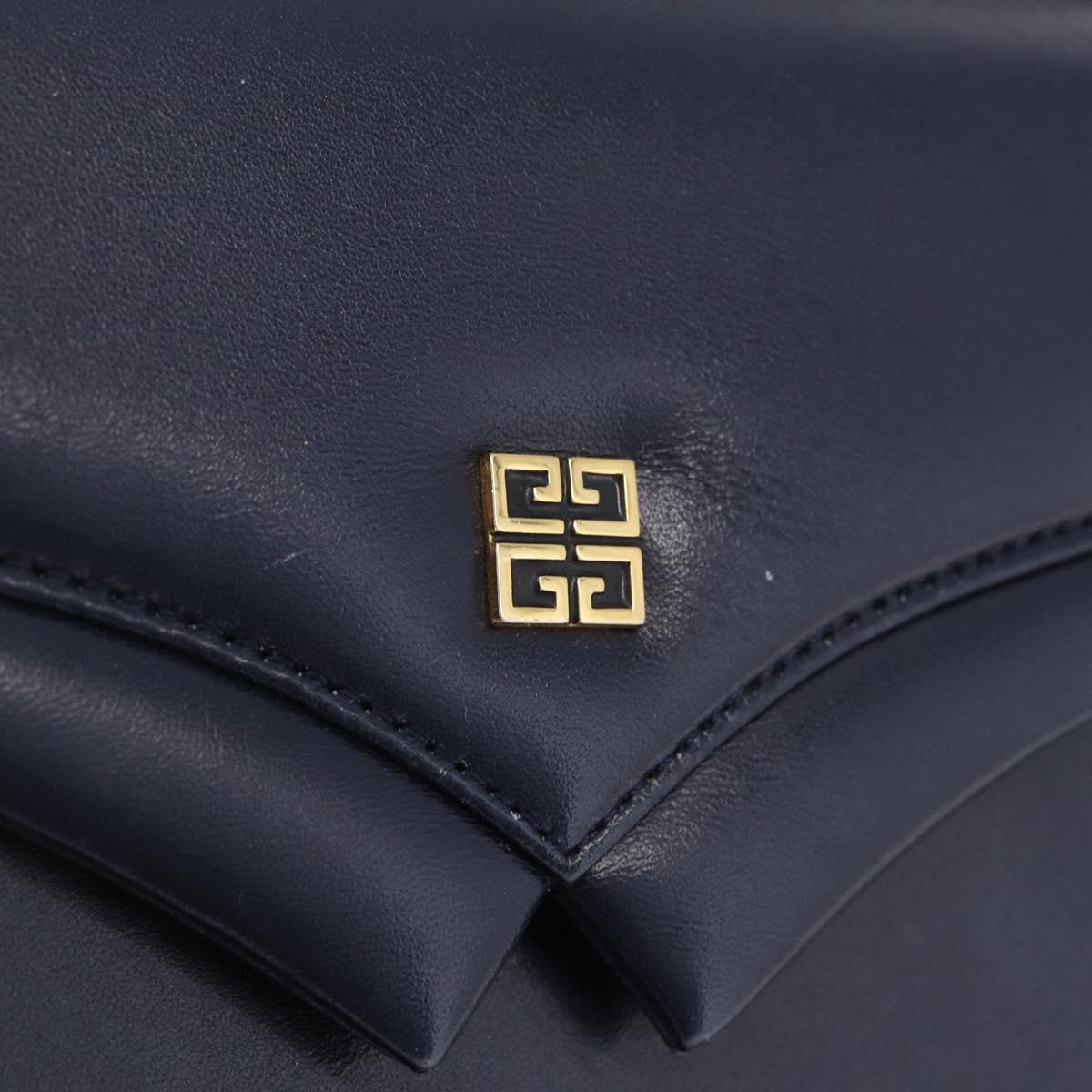 GIVENCHY Hand Bag Leather Navy Gold Auth ka7006