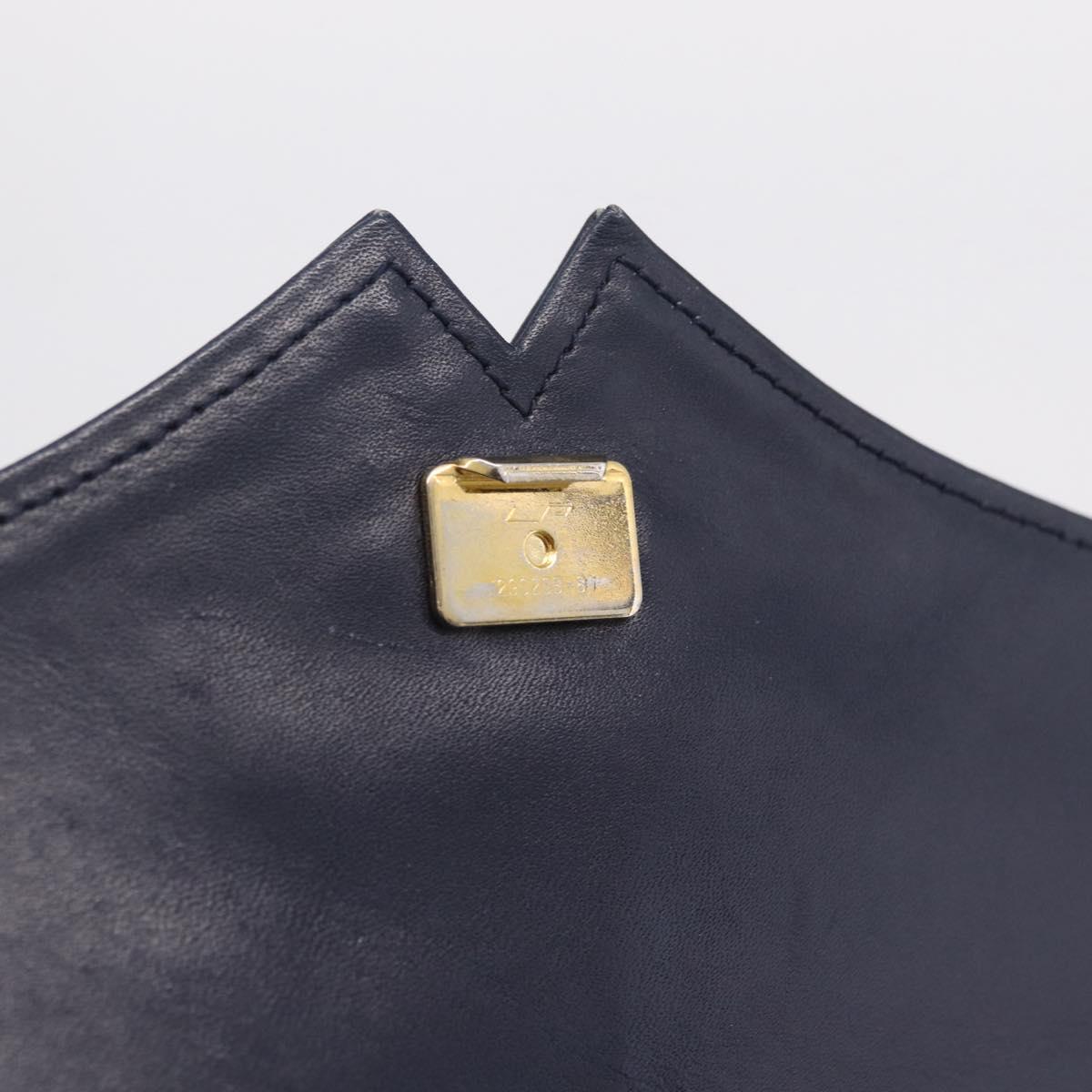 GIVENCHY Hand Bag Leather Navy Gold Auth ka7006