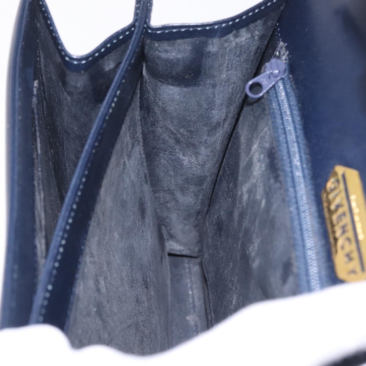 GIVENCHY Hand Bag Leather Navy Gold Auth ka7006