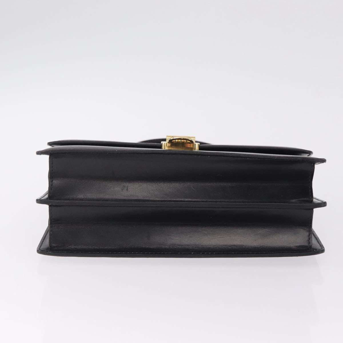 CELINE Hand Bag Leather Black Gold Auth ka7008