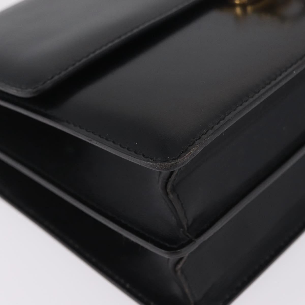 CELINE Hand Bag Leather Black Gold Auth ka7008