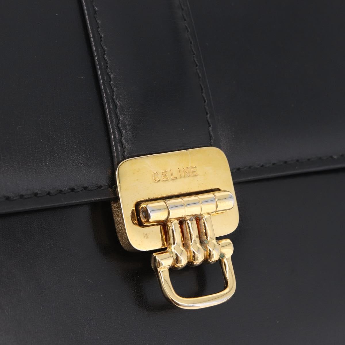 CELINE Hand Bag Leather Black Gold Auth ka7008