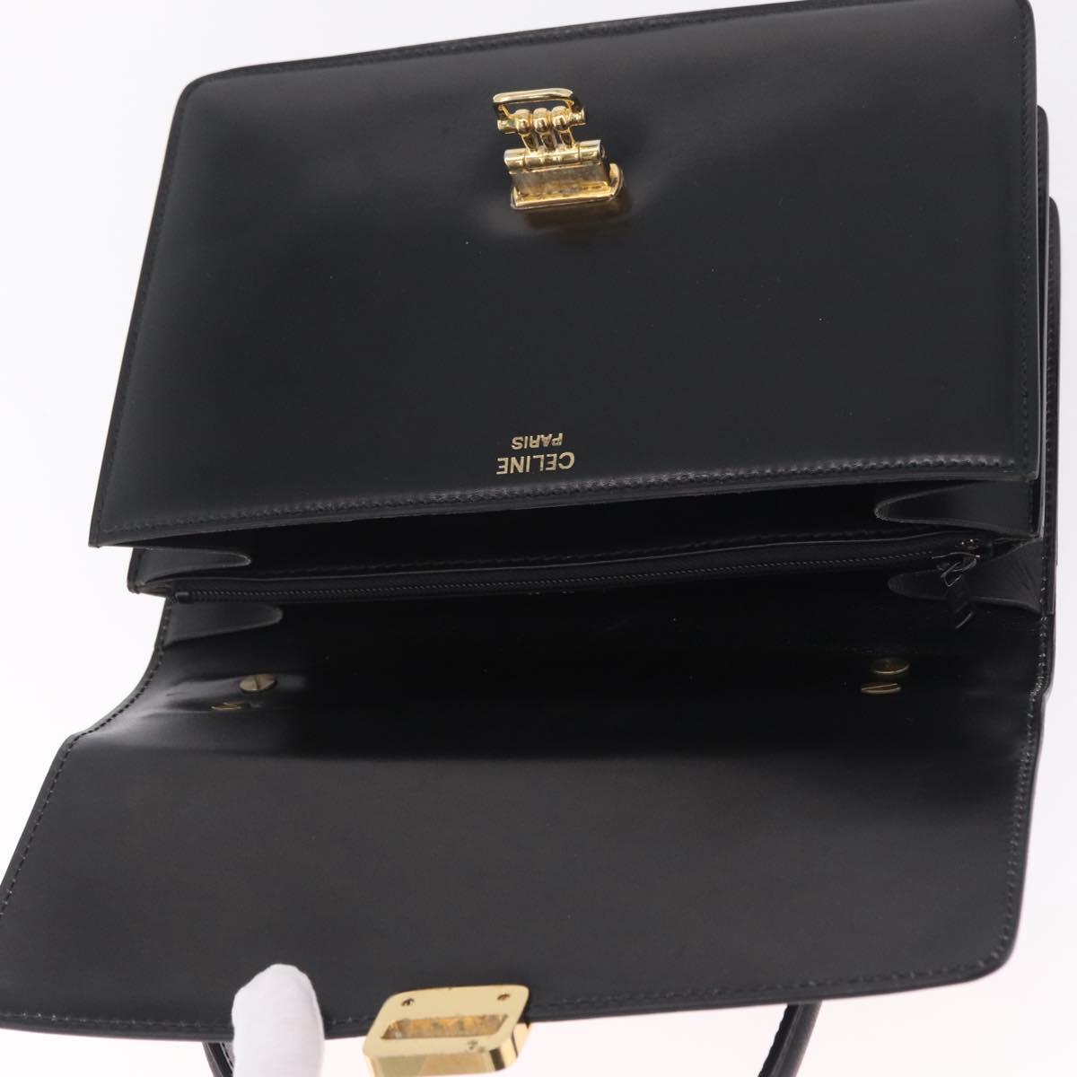 CELINE Hand Bag Leather Black Gold Auth ka7008