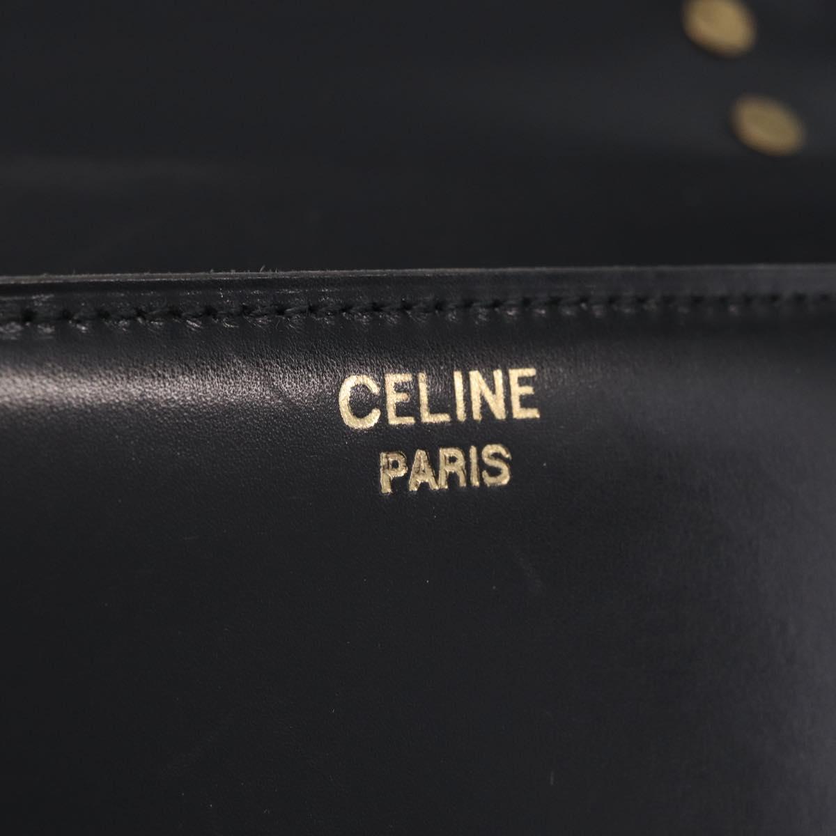 CELINE Hand Bag Leather Black Gold Auth ka7008