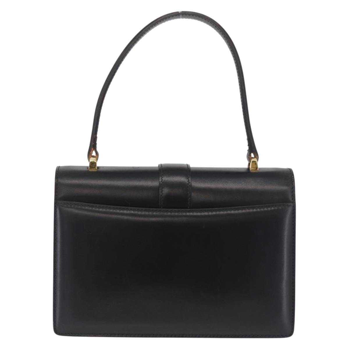 CELINE Hand Bag Leather Black Gold Auth ka7008