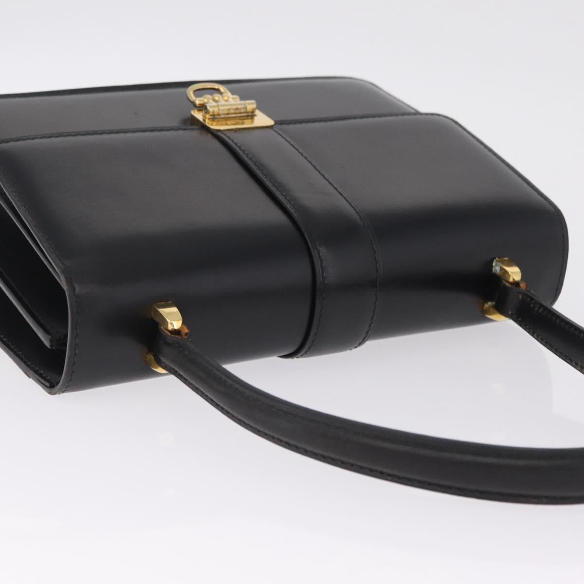 CELINE Hand Bag Leather Black Gold Auth ka7008