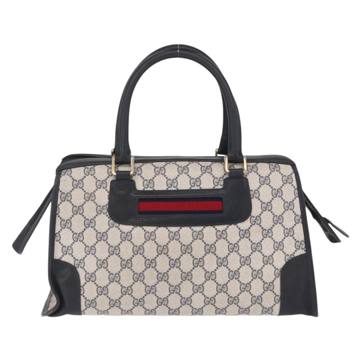 GUCCI GG Supreme Sherry Line Hand Bag PVC Navy Gold Auth ka7011