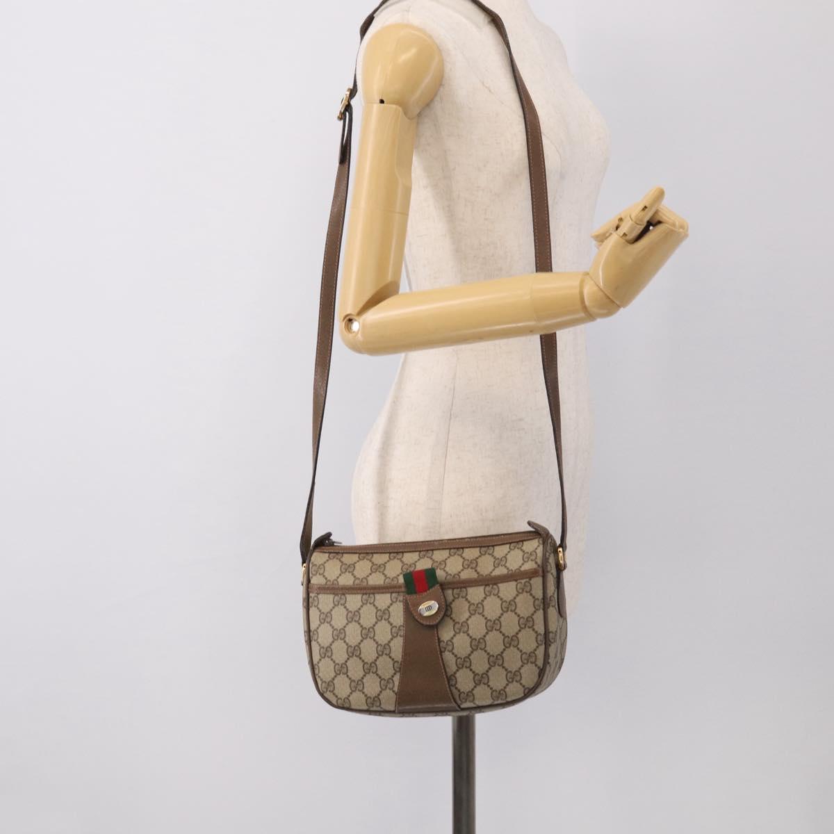 GUCCI GG Supreme Web Sherry Line Bag PVC Beige Gold 89 02 032 Auth ka7012