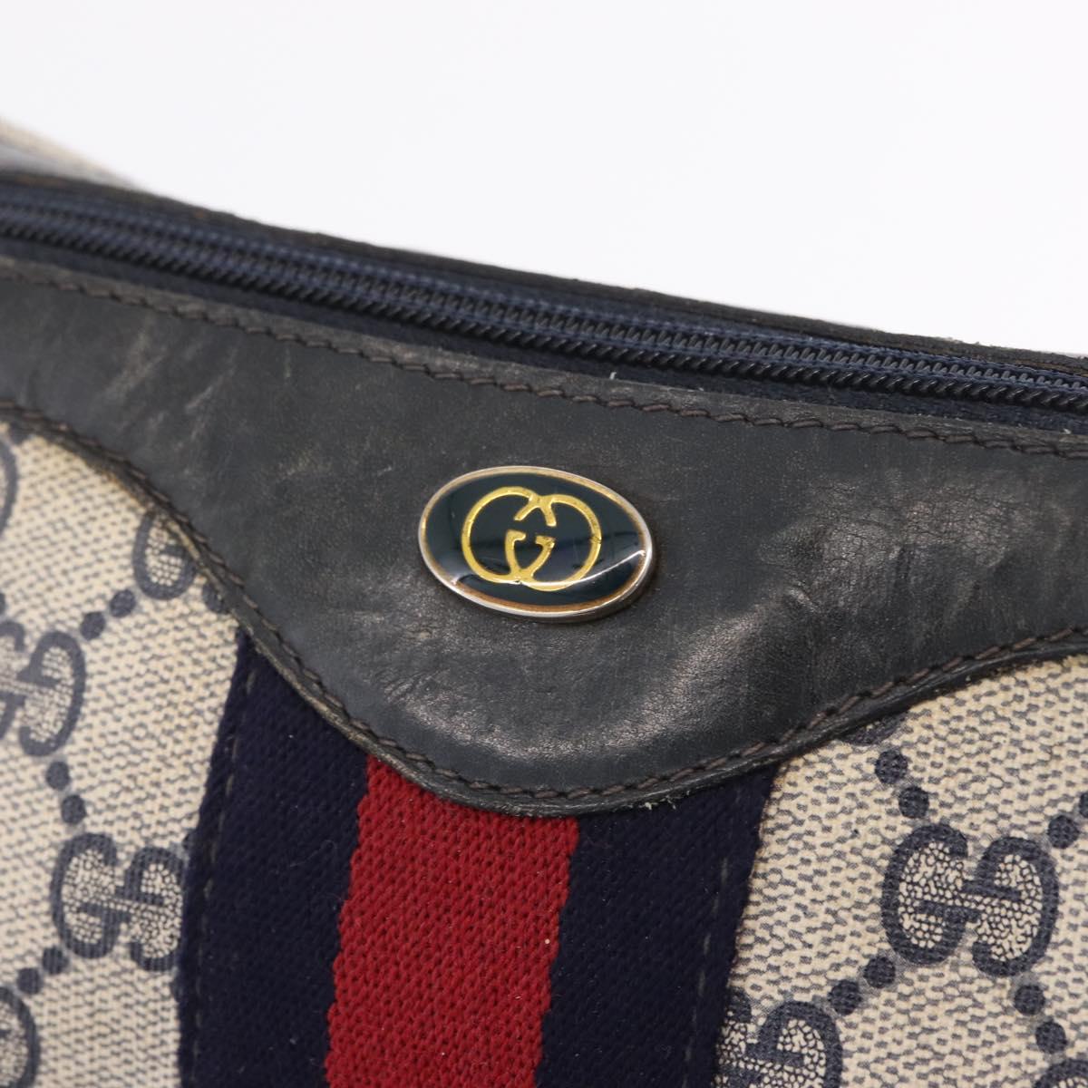 GUCCI GG Supreme Sherry Line Shoulder Bag PVC Navy Gold 29 001 3840 Auth ka7013