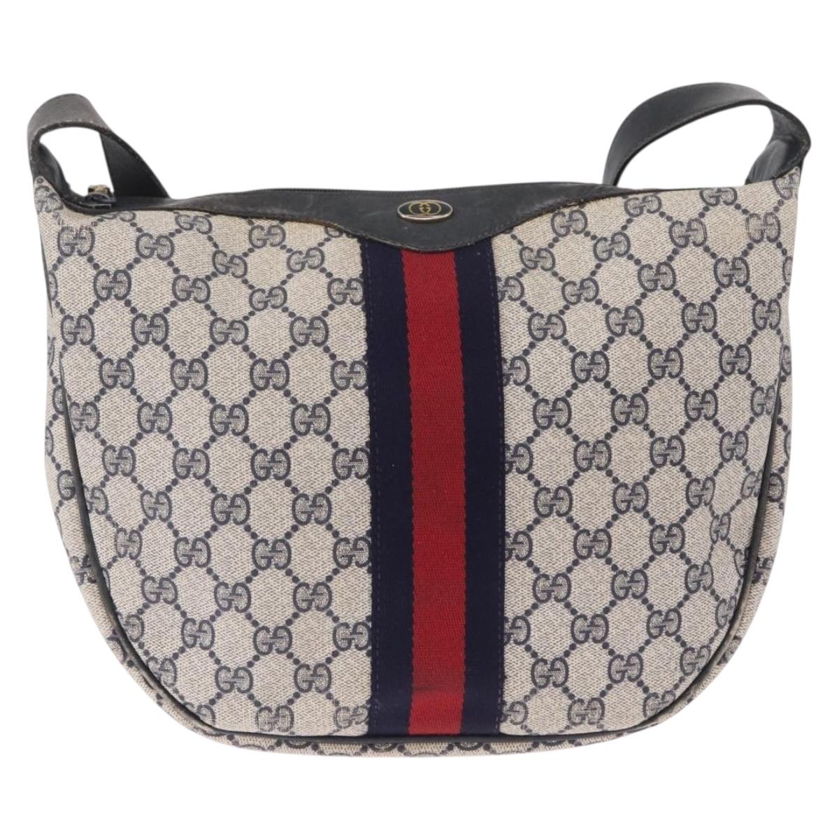 GUCCI GG Supreme Sherry Line Shoulder Bag PVC Navy Gold 29 001 3840 Auth ka7013