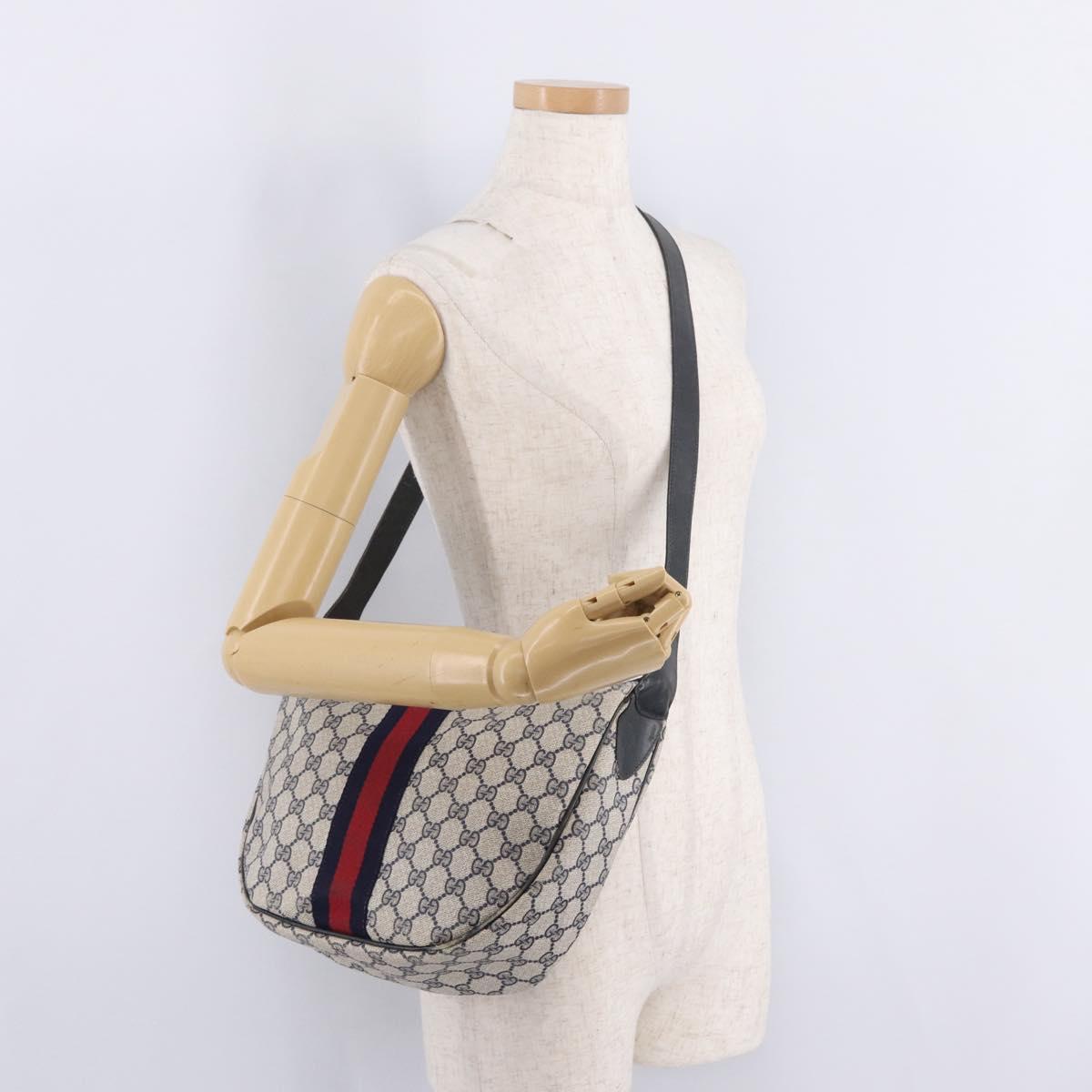 GUCCI GG Supreme Sherry Line Shoulder Bag PVC Navy Gold 29 001 3840 Auth ka7013