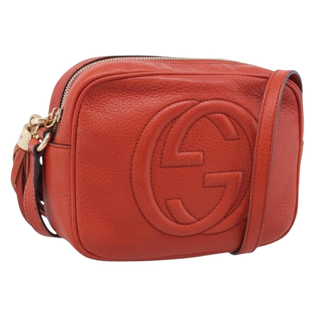 GUCCI Shoulder Bag Leather Orange Gold 308364 Auth ka7014