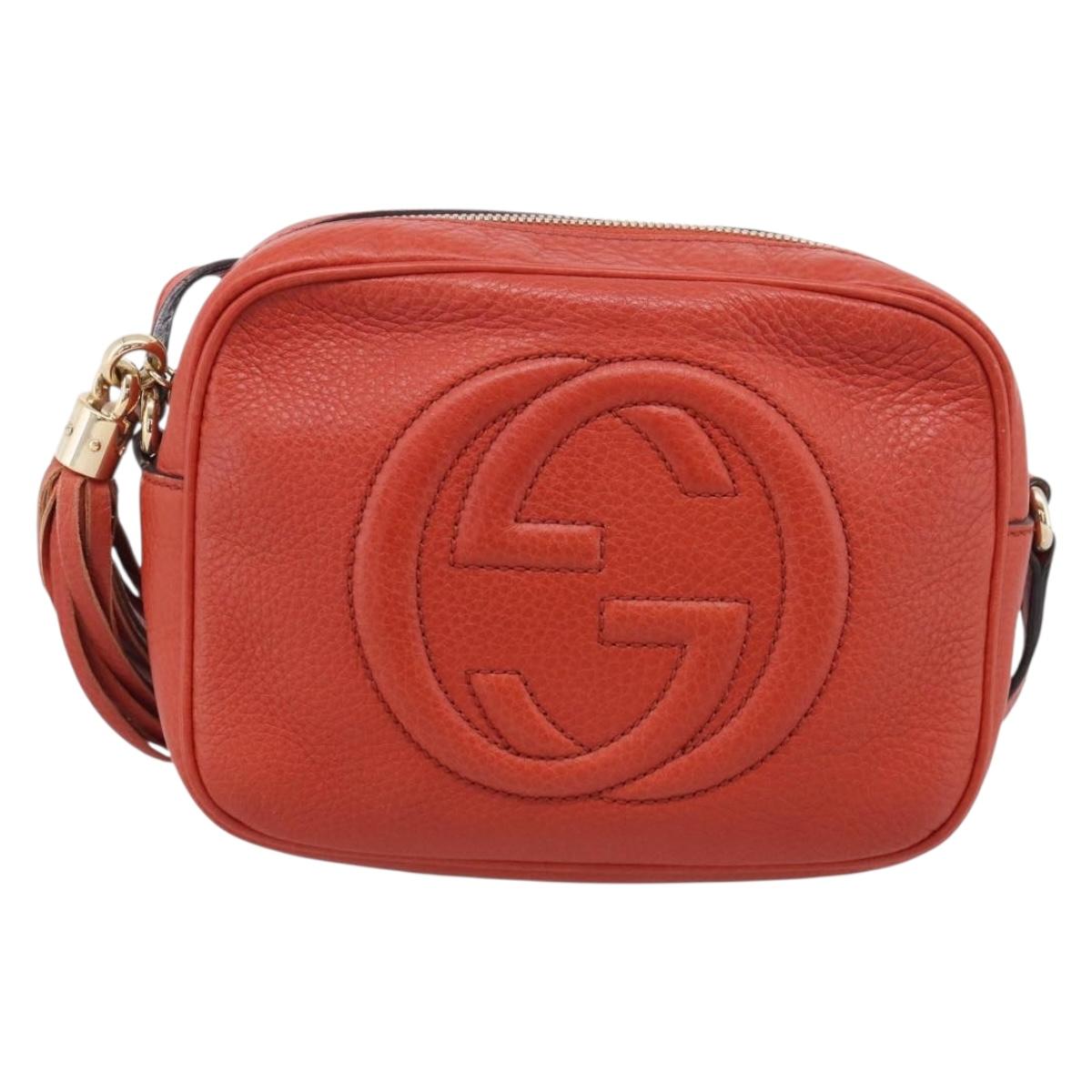 GUCCI Shoulder Bag Leather Orange Gold 308364 Auth ka7014