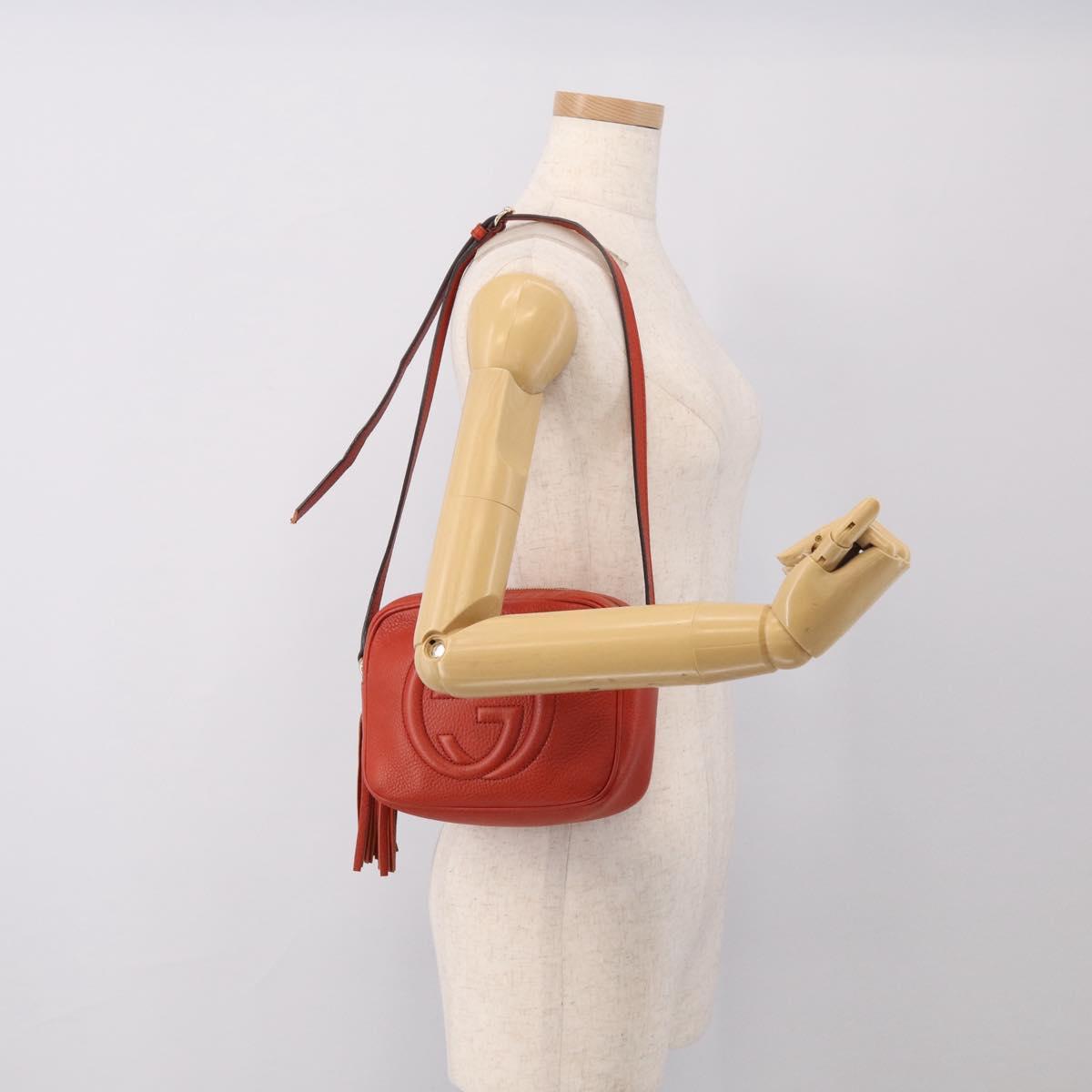 GUCCI Shoulder Bag Leather Orange Gold 308364 Auth ka7014