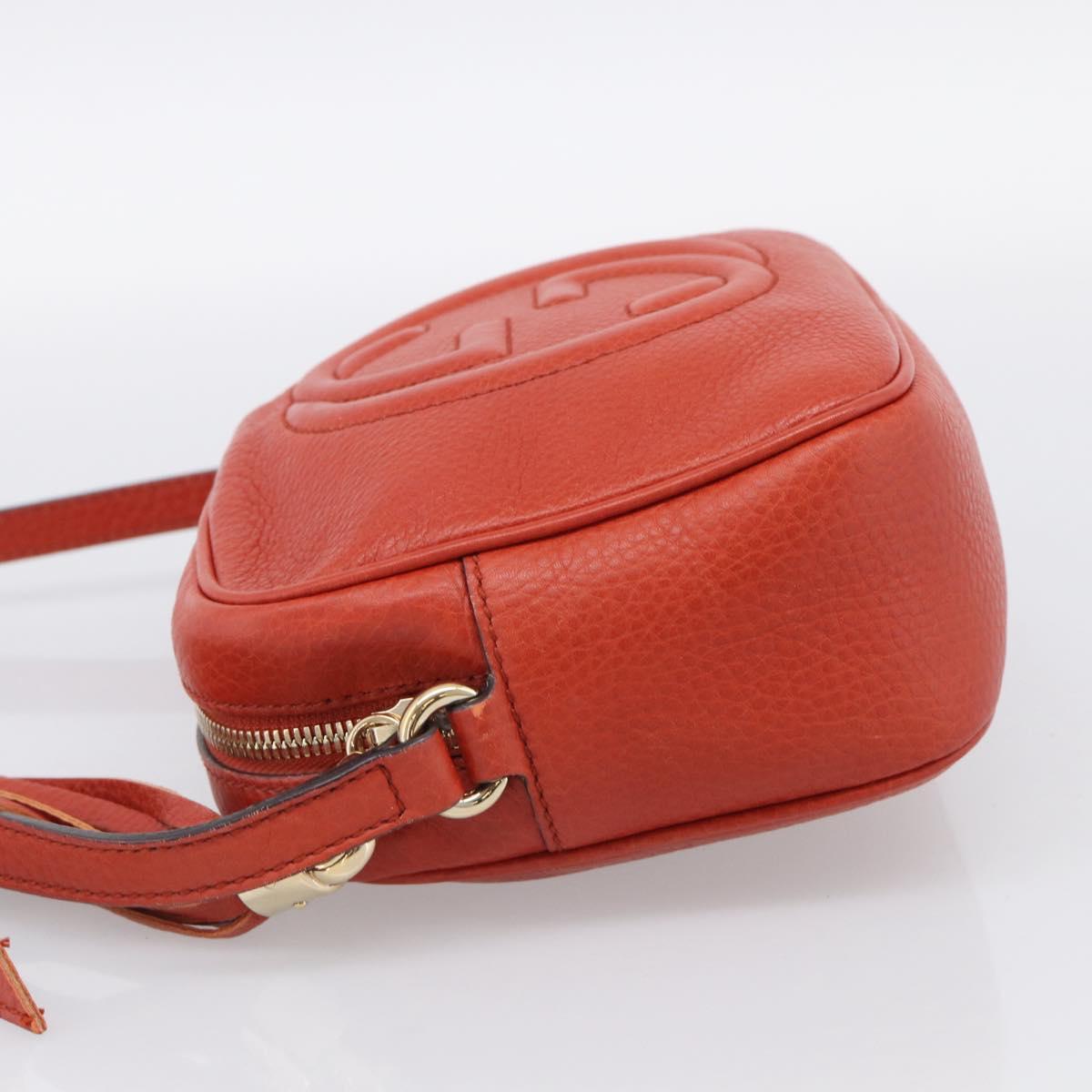 GUCCI Shoulder Bag Leather Orange Gold 308364 Auth ka7014