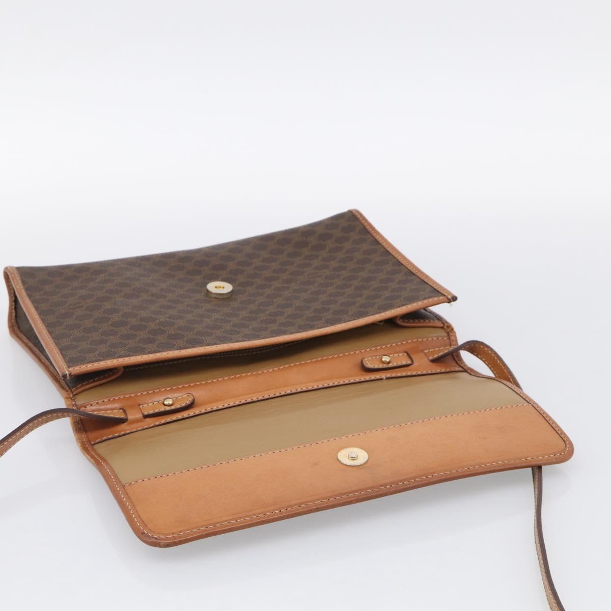 CELINE Macadam Canvas Shoulder Bag PVC Leather Brown Gold Auth ka7015