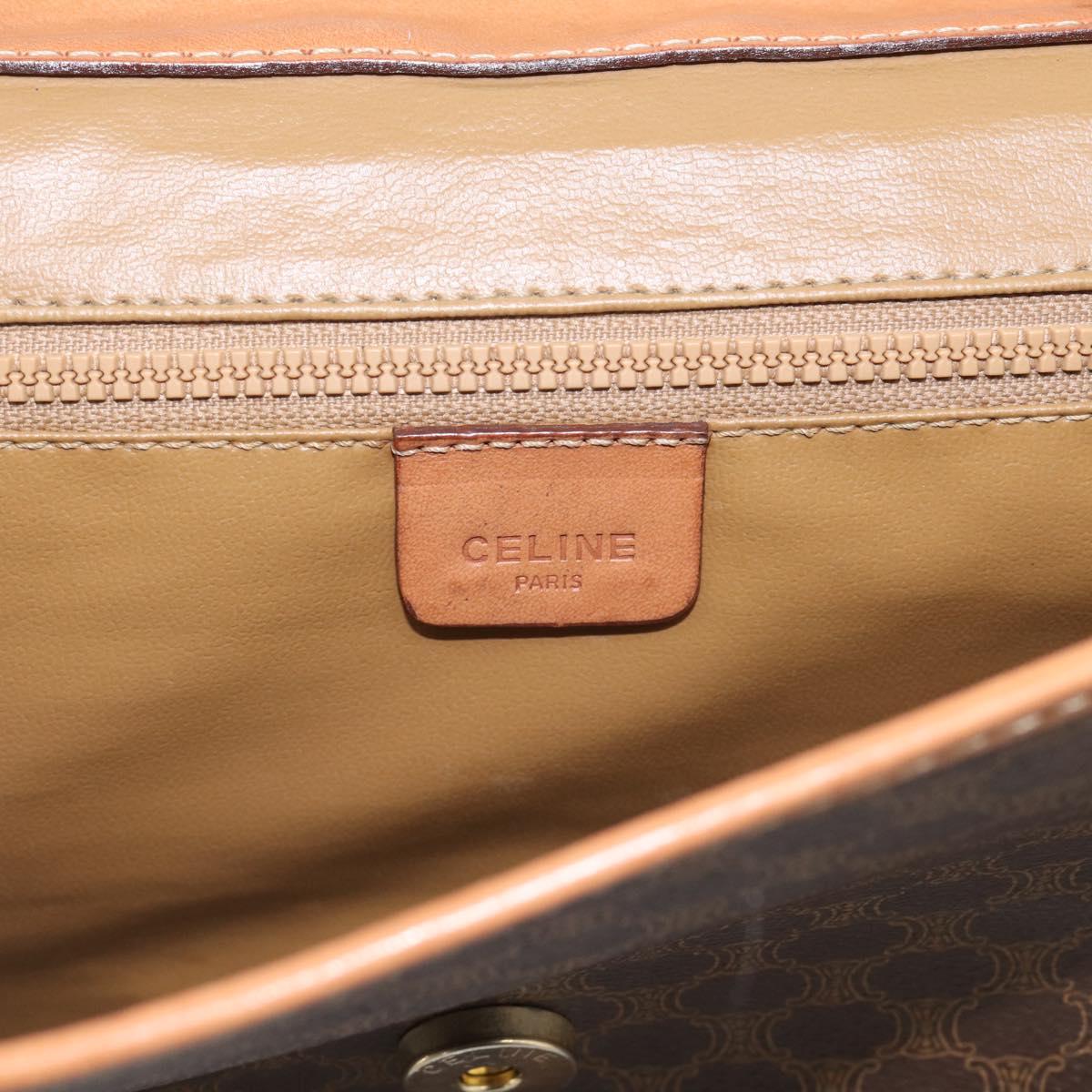 CELINE Macadam Canvas Shoulder Bag PVC Leather Brown Gold Auth ka7015