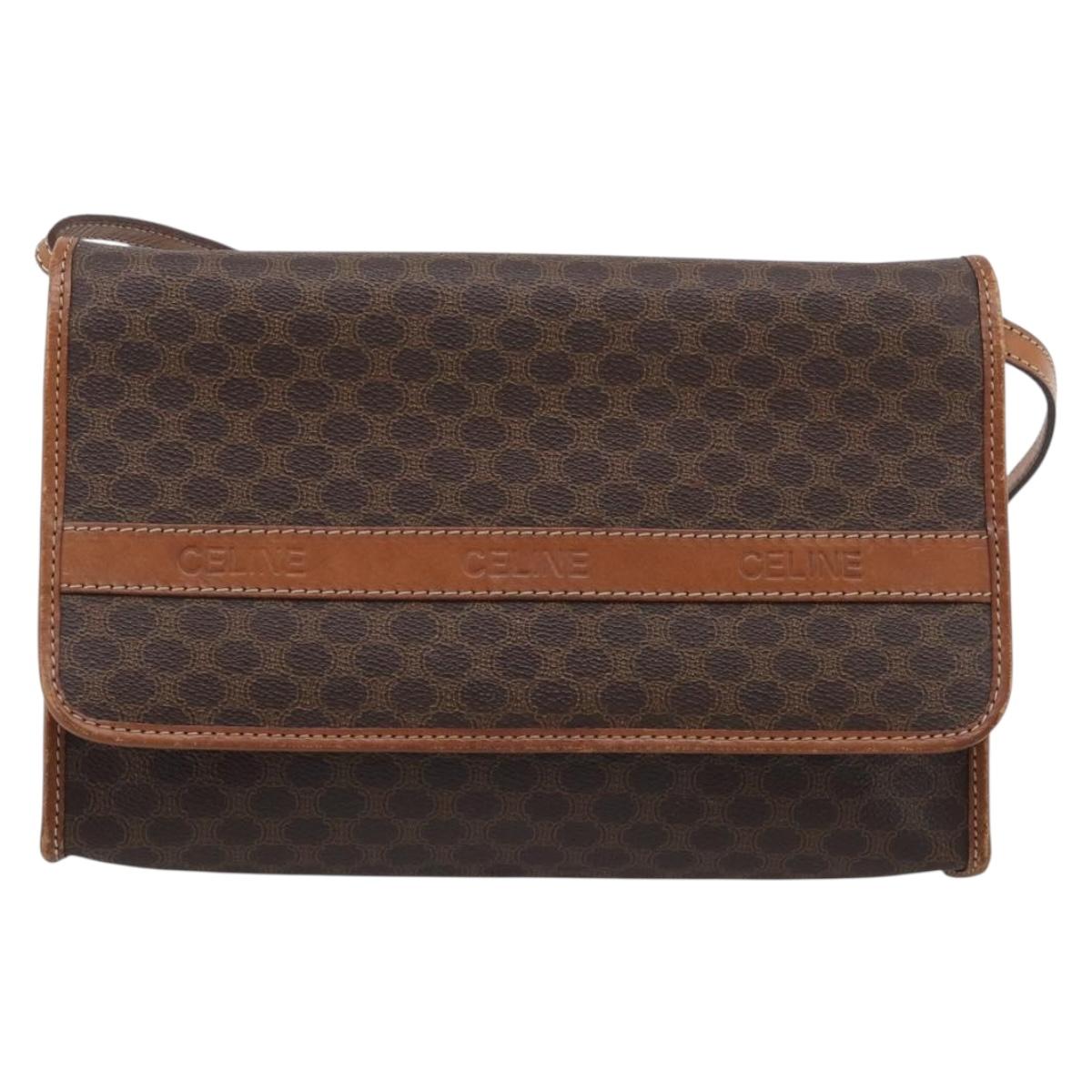CELINE Macadam Canvas Shoulder Bag PVC Leather Brown Gold Auth ka7015