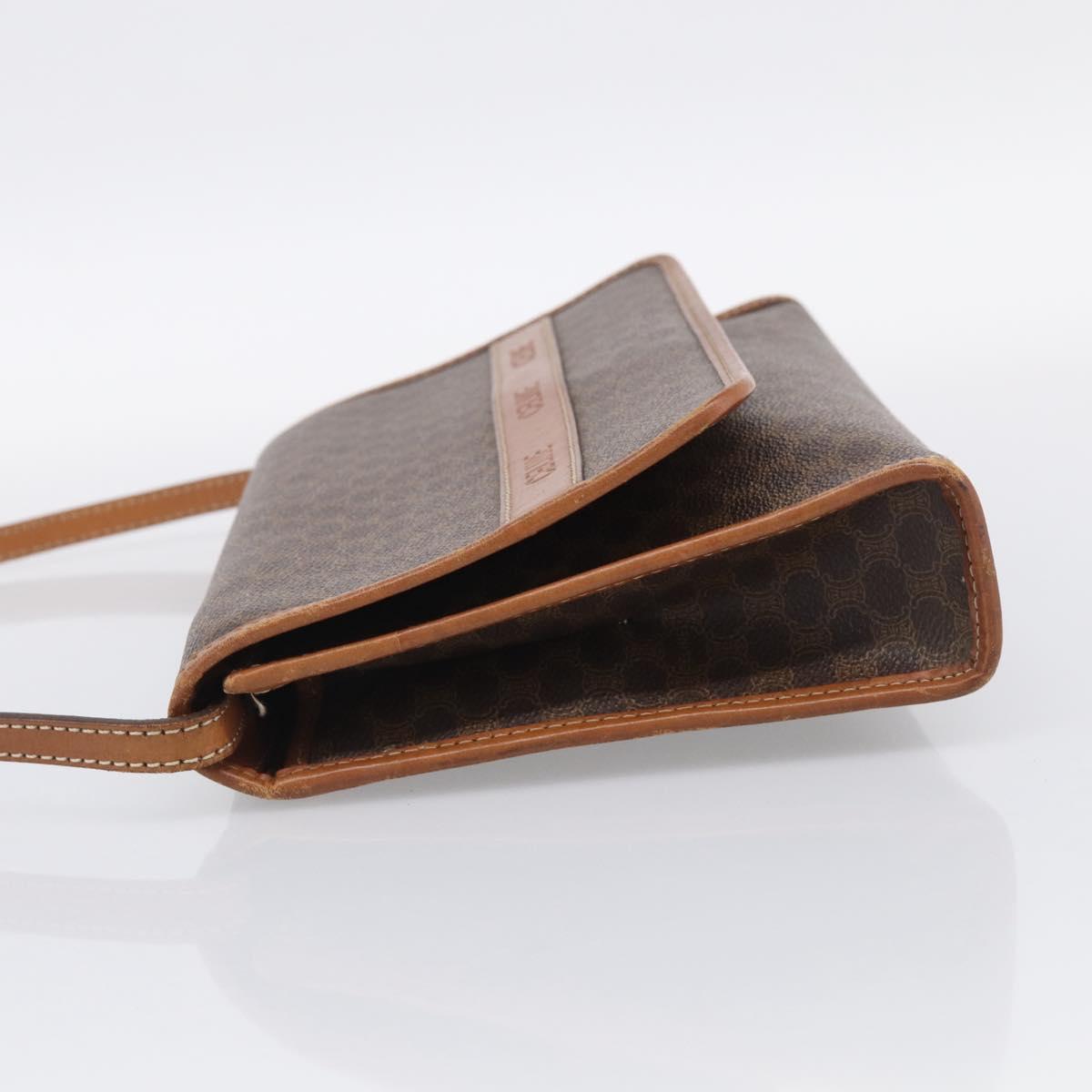 CELINE Macadam Canvas Shoulder Bag PVC Leather Brown Gold Auth ka7015