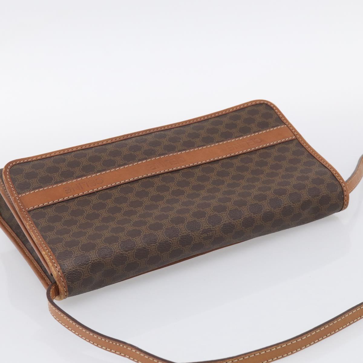 CELINE Macadam Canvas Shoulder Bag PVC Leather Brown Gold Auth ka7015