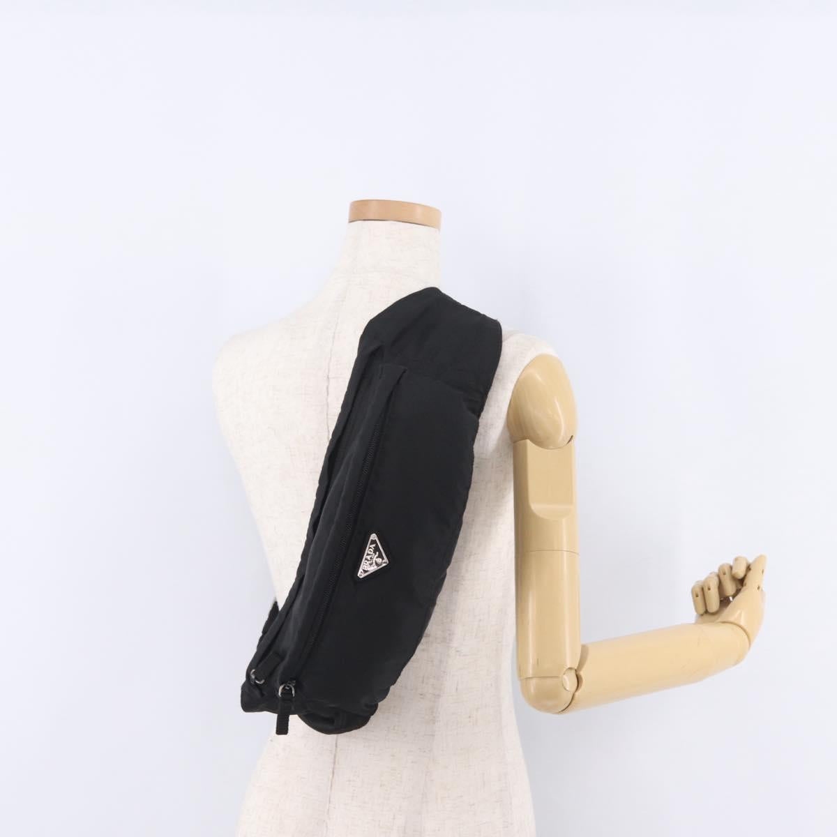PRADA Waist Bag Nylon Black Silver Auth ka7017A