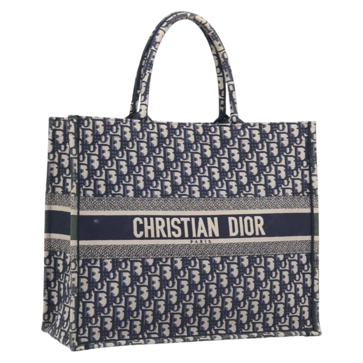 Christian Dior Trotter Canvas Oblique Book Tote Hand Bag Navy Auth ka7022