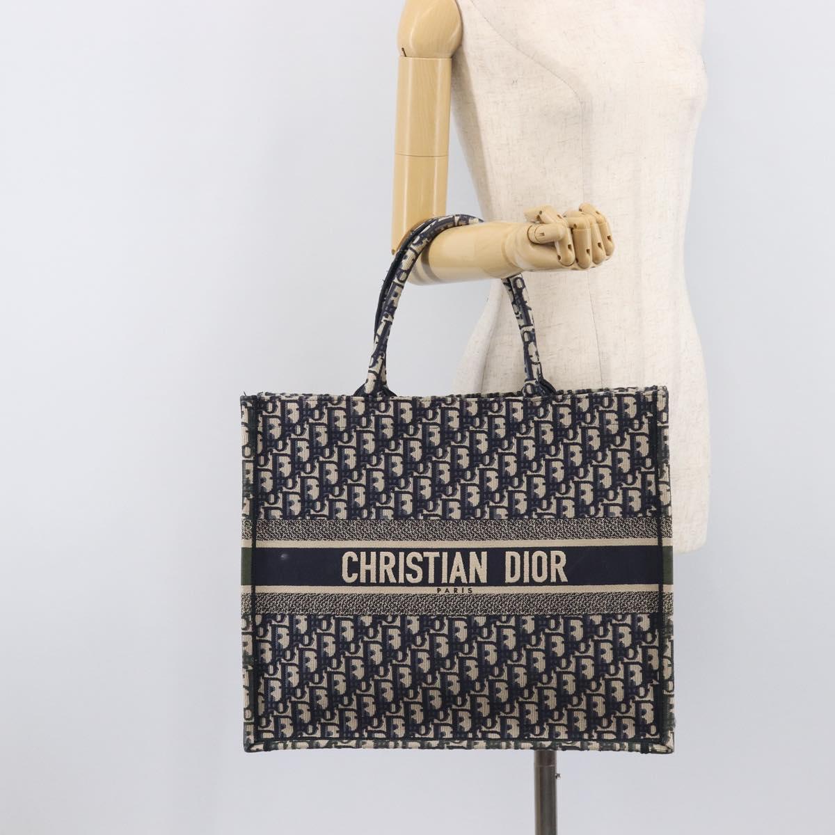 Christian Dior Trotter Canvas Oblique Book Tote Hand Bag Navy Auth ka7022