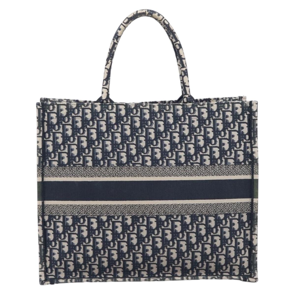 Christian Dior Trotter Canvas Oblique Book Tote Hand Bag Navy Auth ka7022
