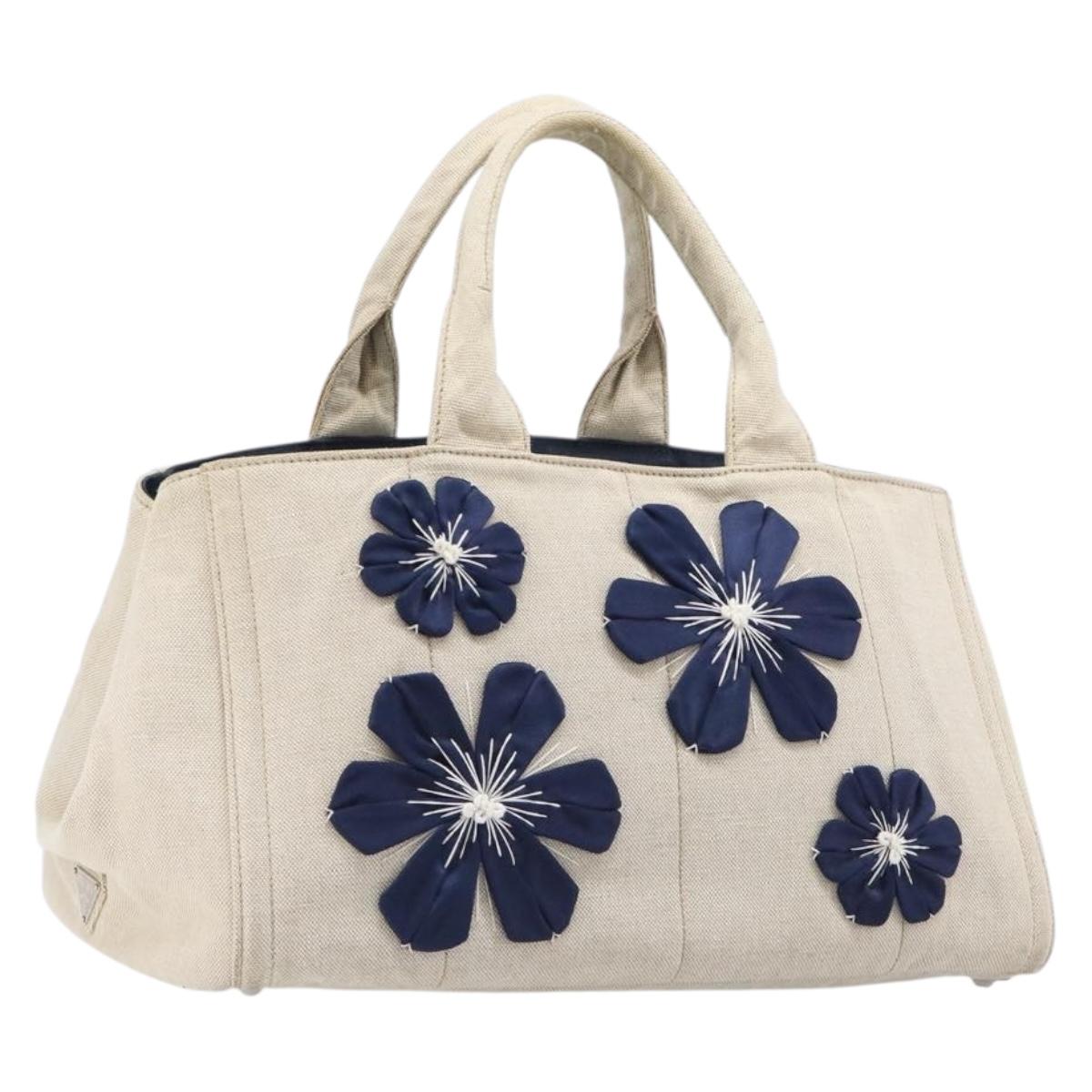 PRADA Canapa GM Hand Bag Canvas Beige Silver Auth ka7145A