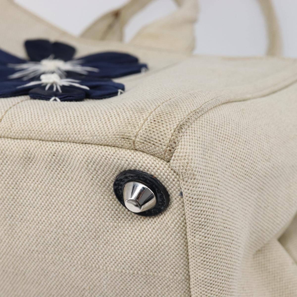 PRADA Canapa GM Hand Bag Canvas Beige Silver Auth ka7145A