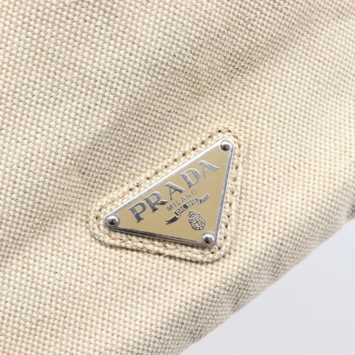 PRADA Canapa GM Hand Bag Canvas Beige Silver Auth ka7145A