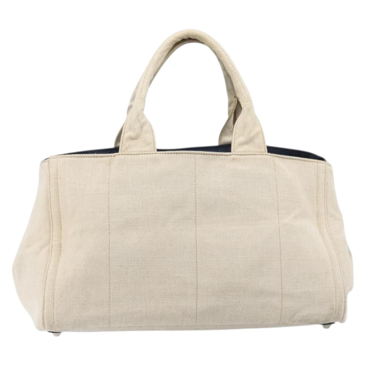 PRADA Canapa GM Hand Bag Canvas Beige Silver Auth ka7145A