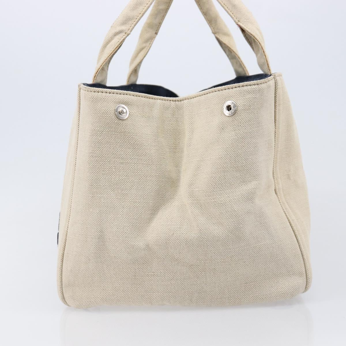PRADA Canapa GM Hand Bag Canvas Beige Silver Auth ka7145A