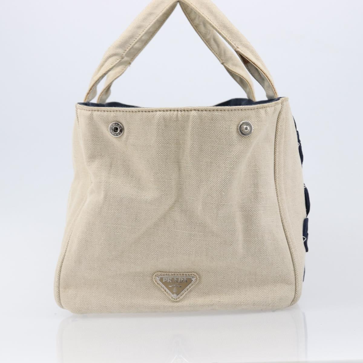 PRADA Canapa GM Hand Bag Canvas Beige Silver Auth ka7145A