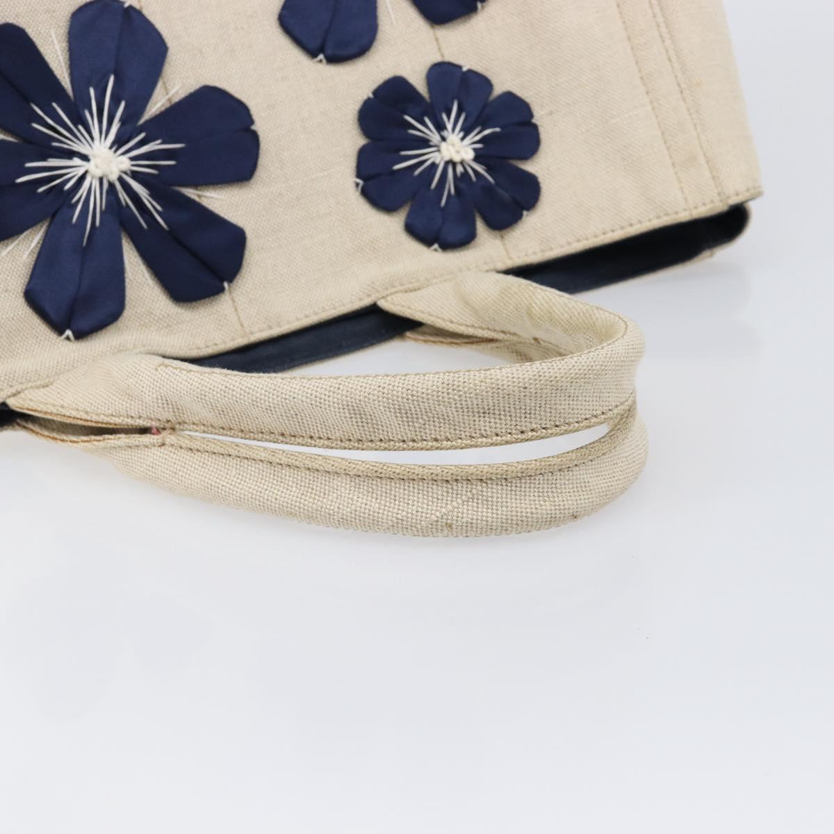 PRADA Canapa GM Hand Bag Canvas Beige Silver Auth ka7145A