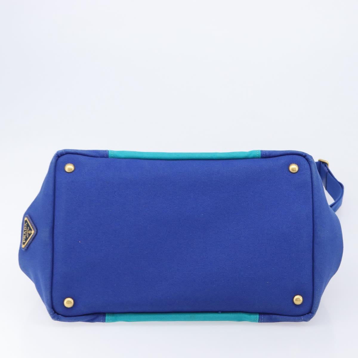 PRADA Canapa MM Hand Bag Canvas 2way Blue Gold Auth ka7146A