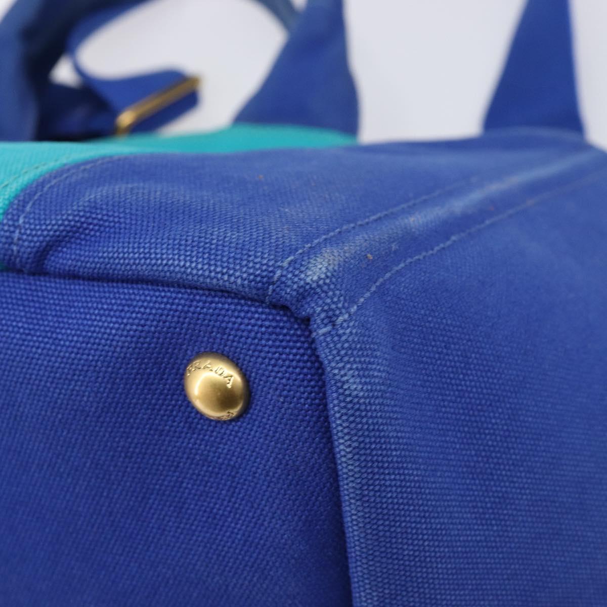 PRADA Canapa MM Hand Bag Canvas 2way Blue Gold Auth ka7146A
