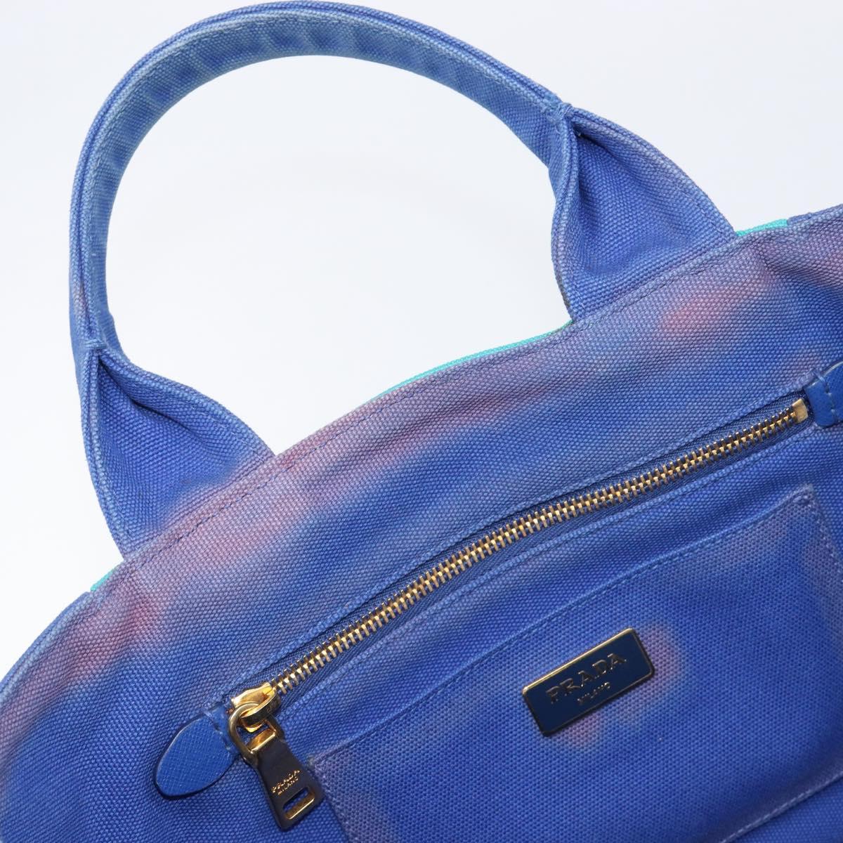 PRADA Canapa MM Hand Bag Canvas 2way Blue Gold Auth ka7146A