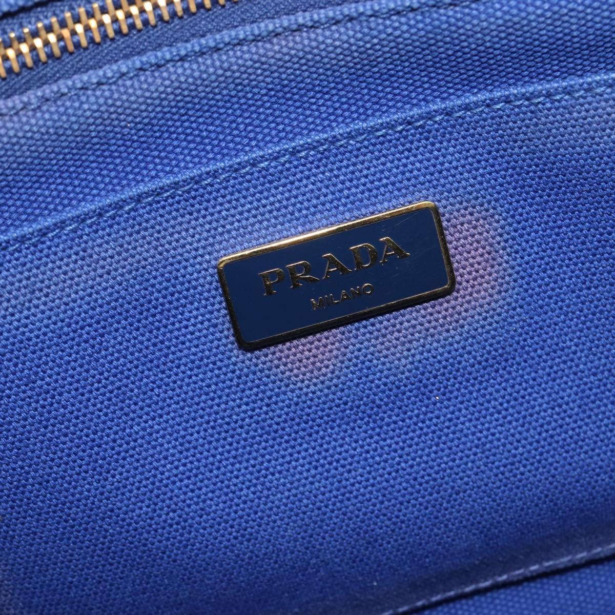 PRADA Canapa MM Hand Bag Canvas 2way Blue Gold Auth ka7146A
