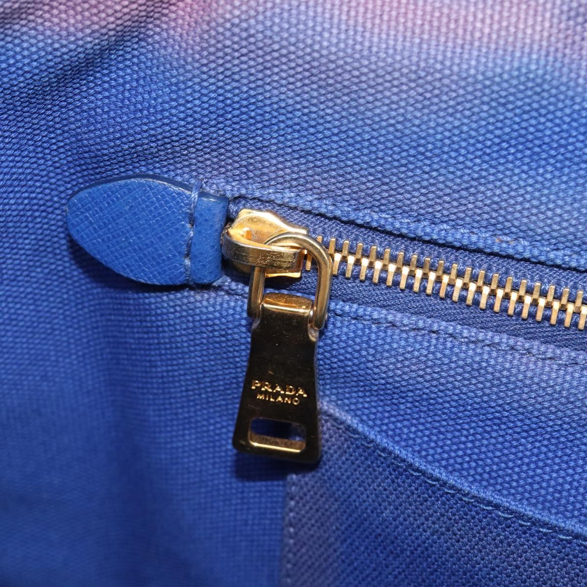 PRADA Canapa MM Hand Bag Canvas 2way Blue Gold Auth ka7146A