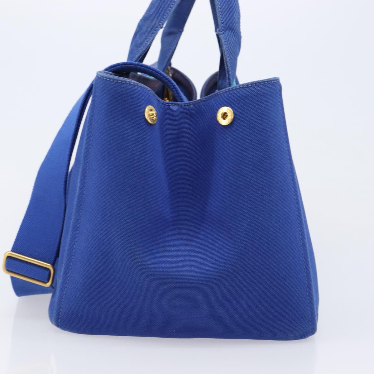 PRADA Canapa MM Hand Bag Canvas 2way Blue Gold Auth ka7146A