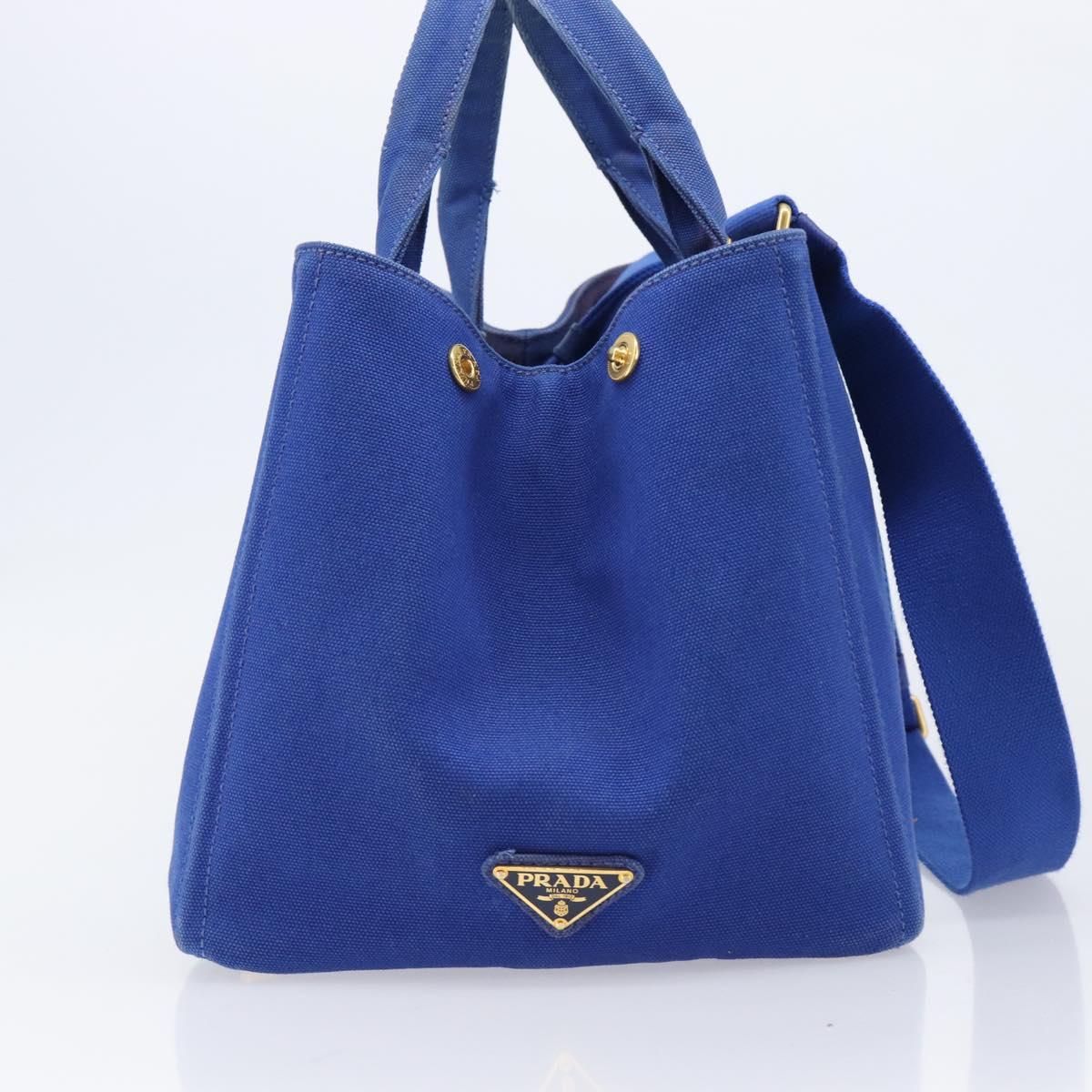 PRADA Canapa MM Hand Bag Canvas 2way Blue Gold Auth ka7146A