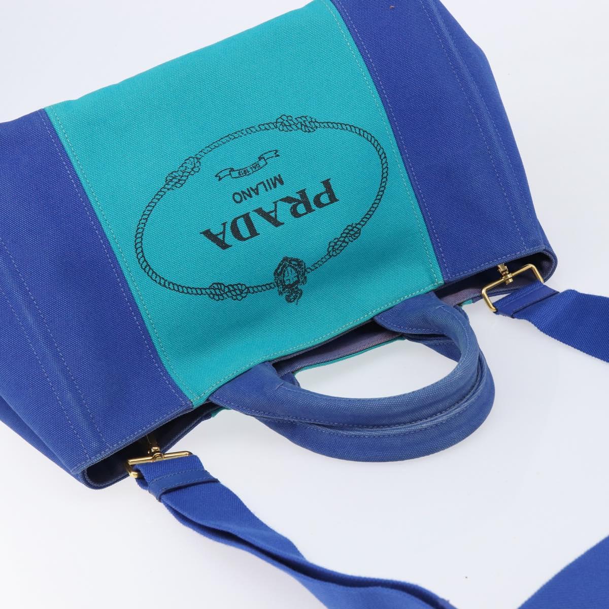 PRADA Canapa MM Hand Bag Canvas 2way Blue Gold Auth ka7146A