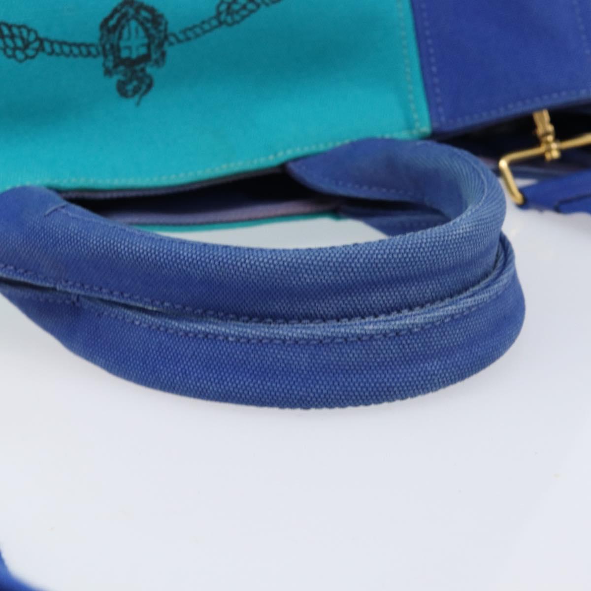 PRADA Canapa MM Hand Bag Canvas 2way Blue Gold Auth ka7146A