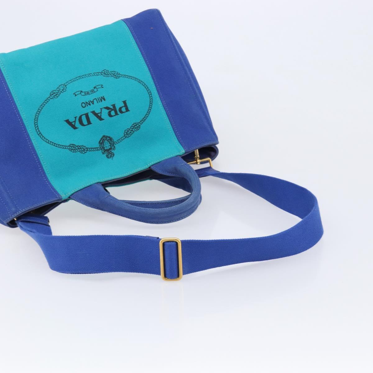 PRADA Canapa MM Hand Bag Canvas 2way Blue Gold Auth ka7146A