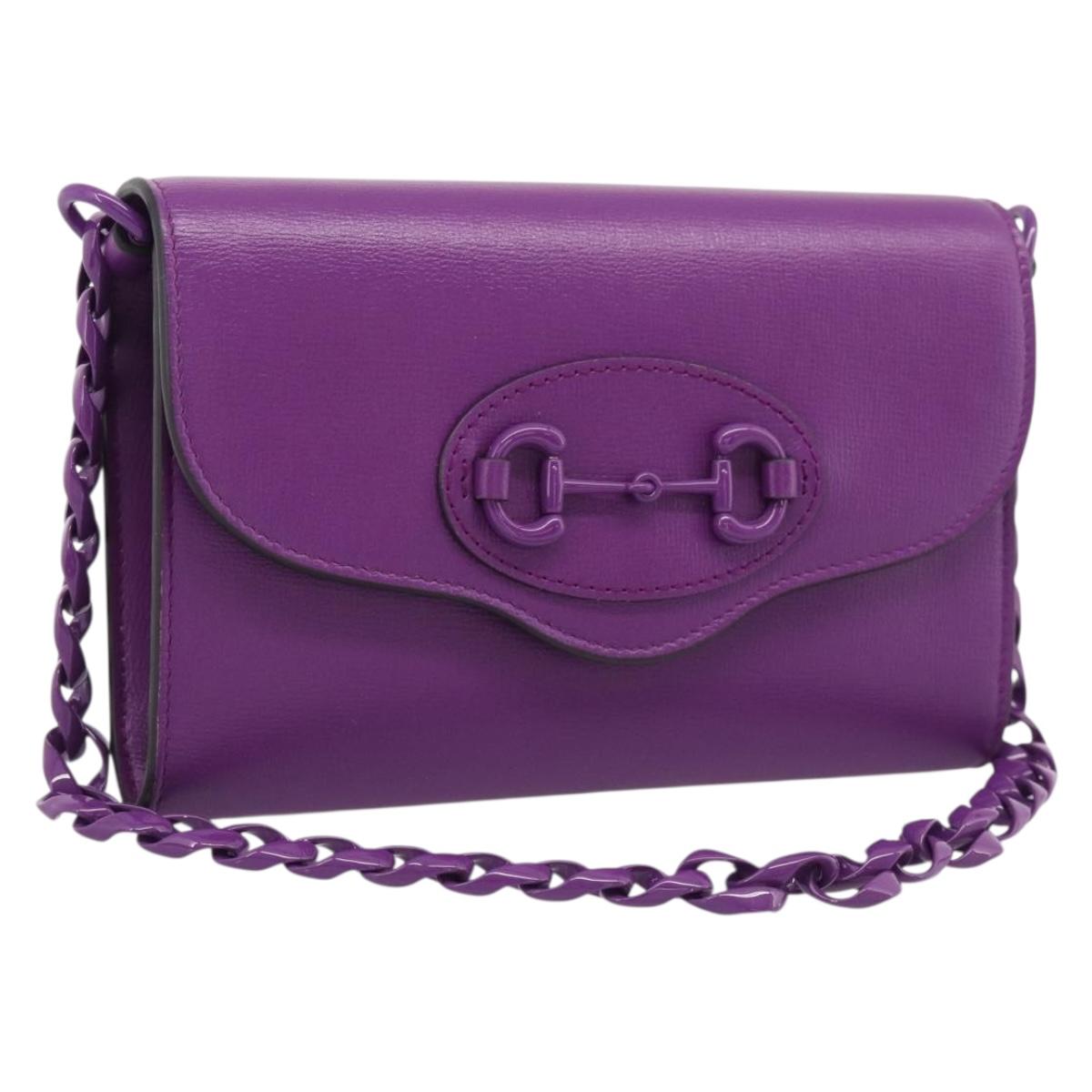 GUCCI GuccissimaGG Horsebit Chain Bag Leather Black Gold 724713 Auth ka7147M