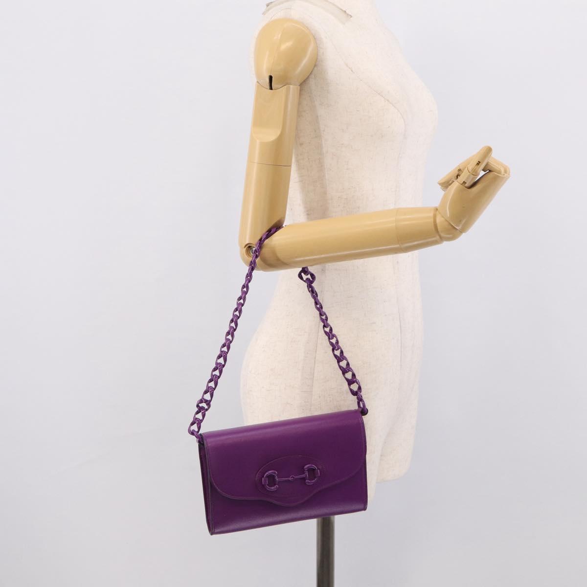 GUCCI GuccissimaGG Horsebit Chain Bag Leather Black Gold 724713 Auth ka7147M