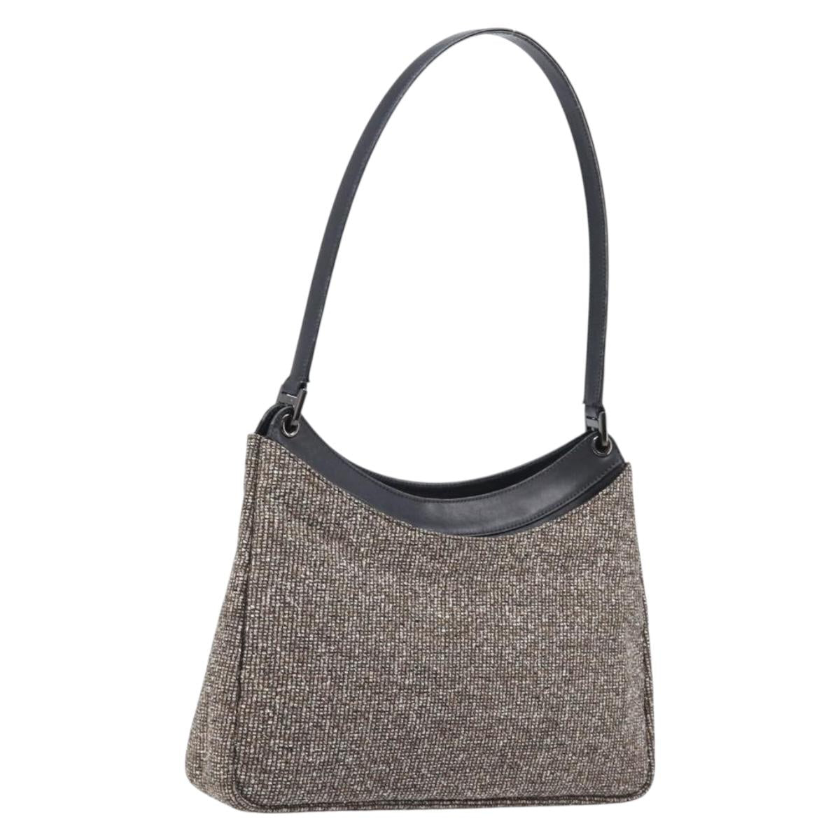 Bally Shoulder Bag Tweed Beige Silver Auth ka7160A